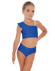 Solid Lycra One Shoulder Crop Top With Gather Sleeve
