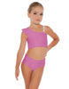 Solid Lycra One Shoulder Crop Top With Gather Sleeve