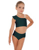 Solid Lycra One Shoulder Crop Top With Gather Sleeve