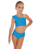 Solid Lycra One Shoulder Crop Top With Gather Sleeve