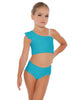 Solid Lycra One Shoulder Crop Top With Gather Sleeve