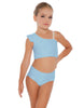 Solid Lycra One Shoulder Crop Top With Gather Sleeve