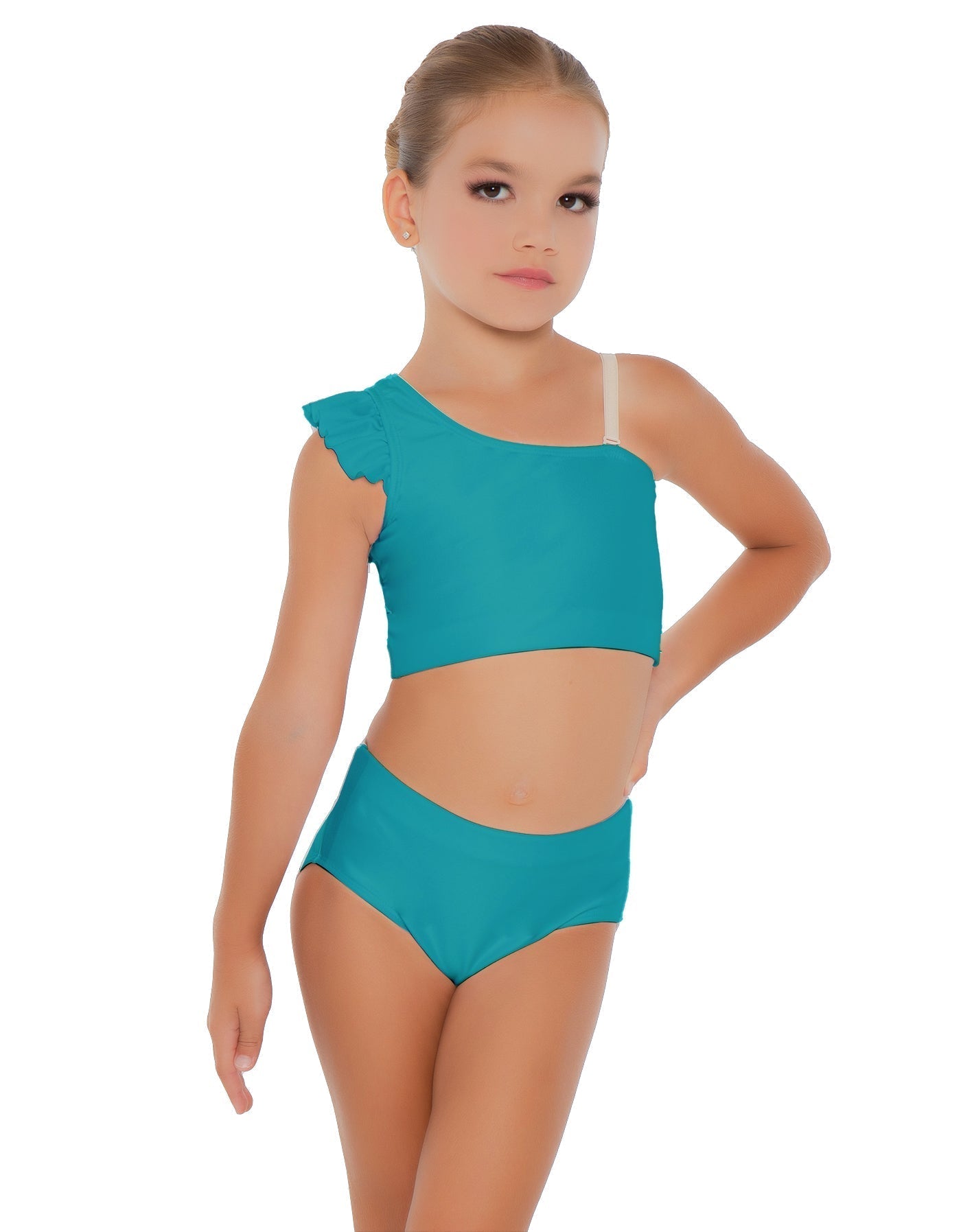 Solid Lycra One Shoulder Crop Top With Gather Sleeve