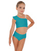 Solid Lycra One Shoulder Crop Top With Gather Sleeve