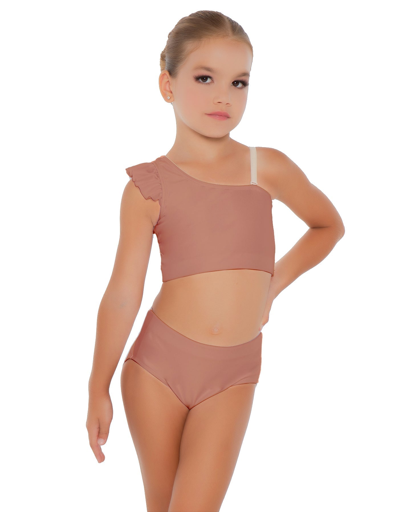 Solid Lycra One Shoulder Crop Top With Gather Sleeve