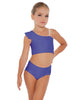 Solid Lycra One Shoulder Crop Top With Gather Sleeve