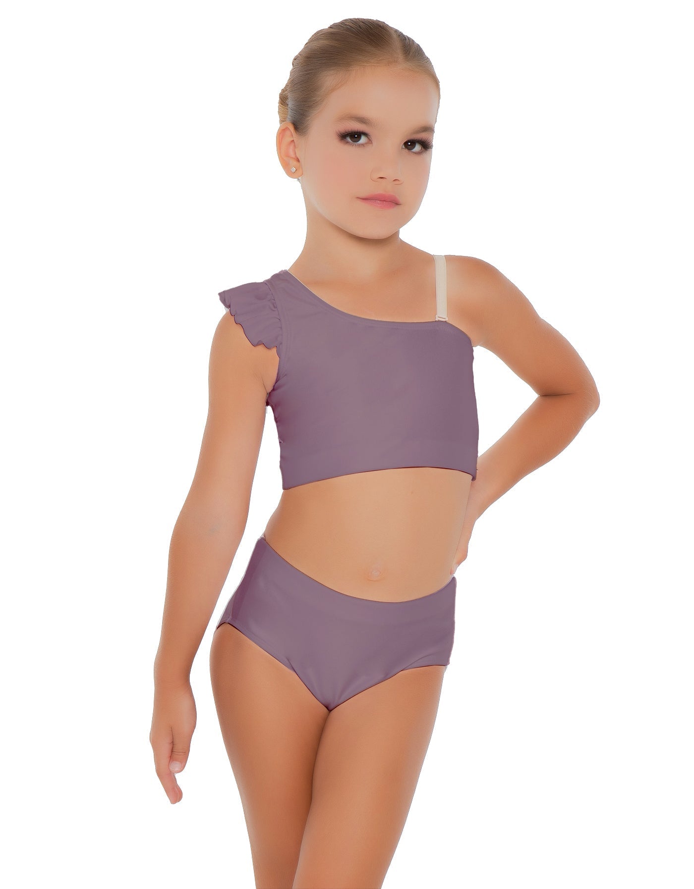 Solid Lycra One Shoulder Crop Top With Gather Sleeve