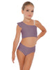 Solid Lycra One Shoulder Crop Top With Gather Sleeve