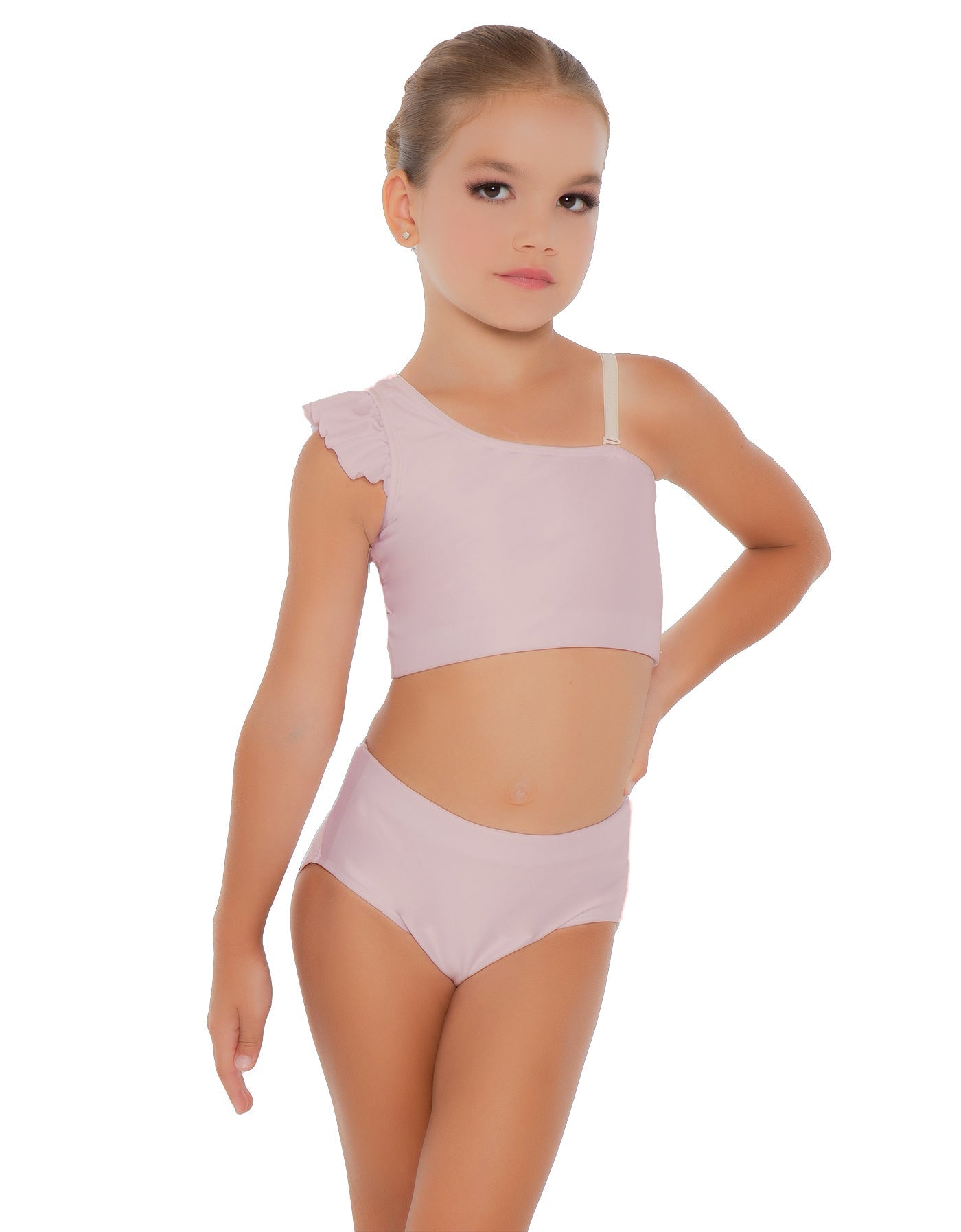 Solid Lycra One Shoulder Crop Top With Gather Sleeve