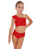 Solid Lycra One Shoulder Crop Top With Gather Sleeve