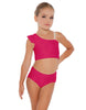 Solid Lycra One Shoulder Crop Top With Gather Sleeve