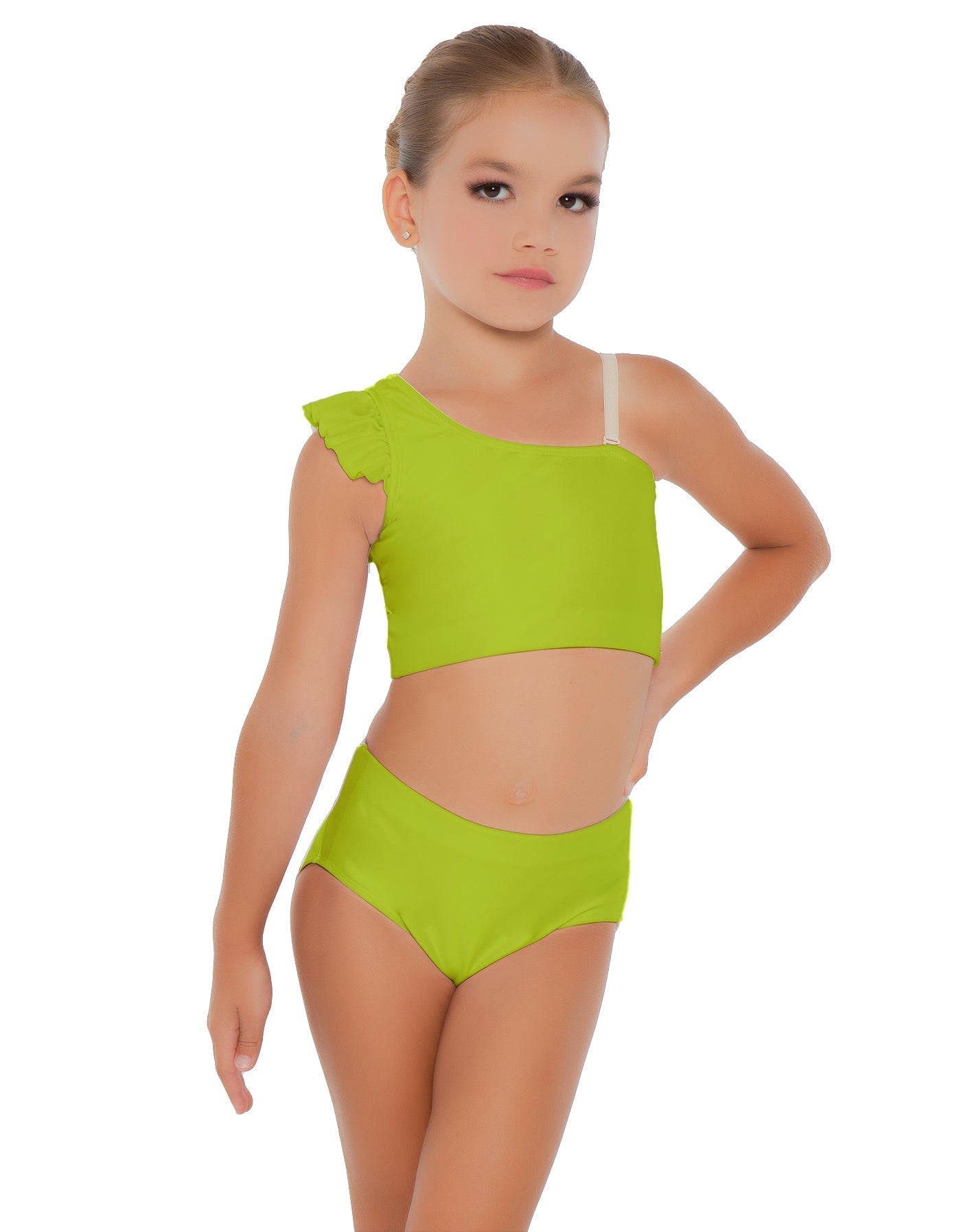Solid Lycra One Shoulder Crop Top With Gather Sleeve