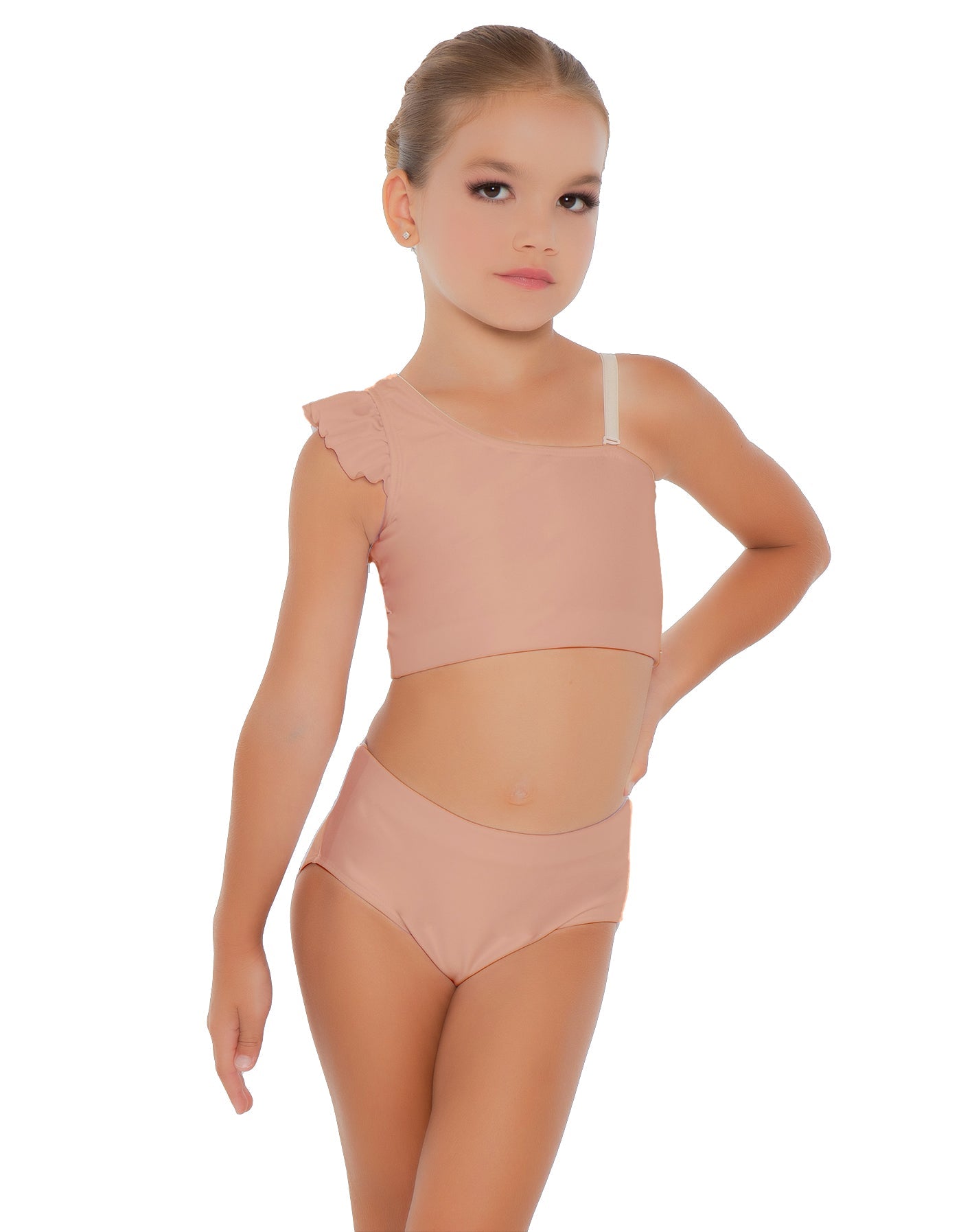 Solid Lycra One Shoulder Crop Top With Gather Sleeve