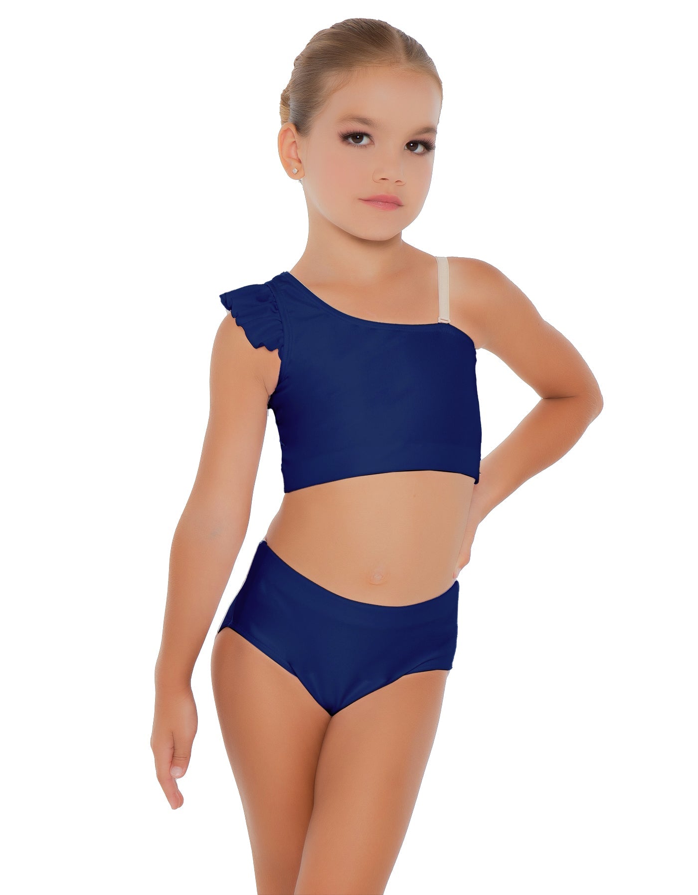 Solid Lycra One Shoulder Crop Top With Gather Sleeve