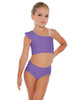 Solid Lycra One Shoulder Crop Top With Gather Sleeve