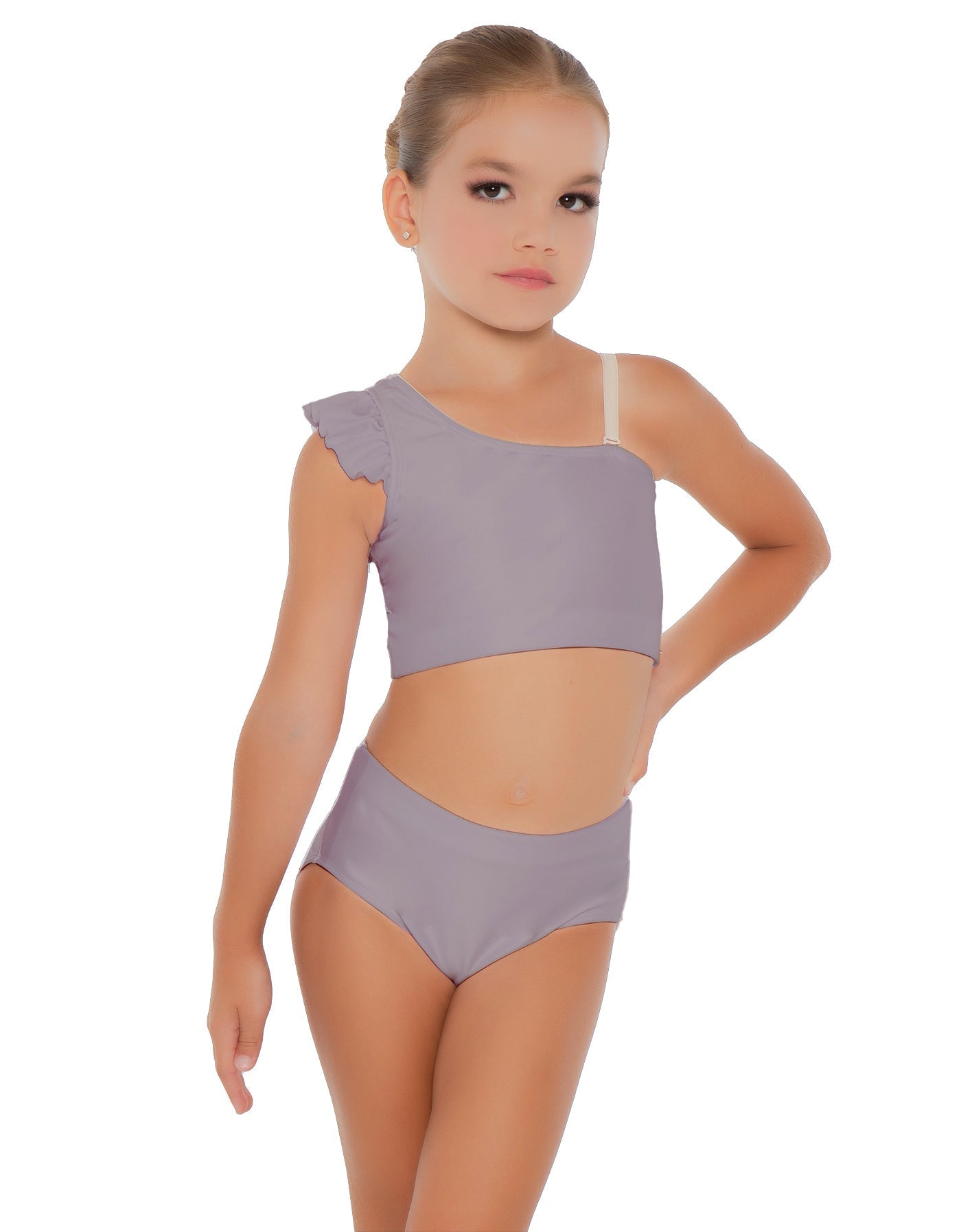 Solid Lycra One Shoulder Crop Top With Gather Sleeve