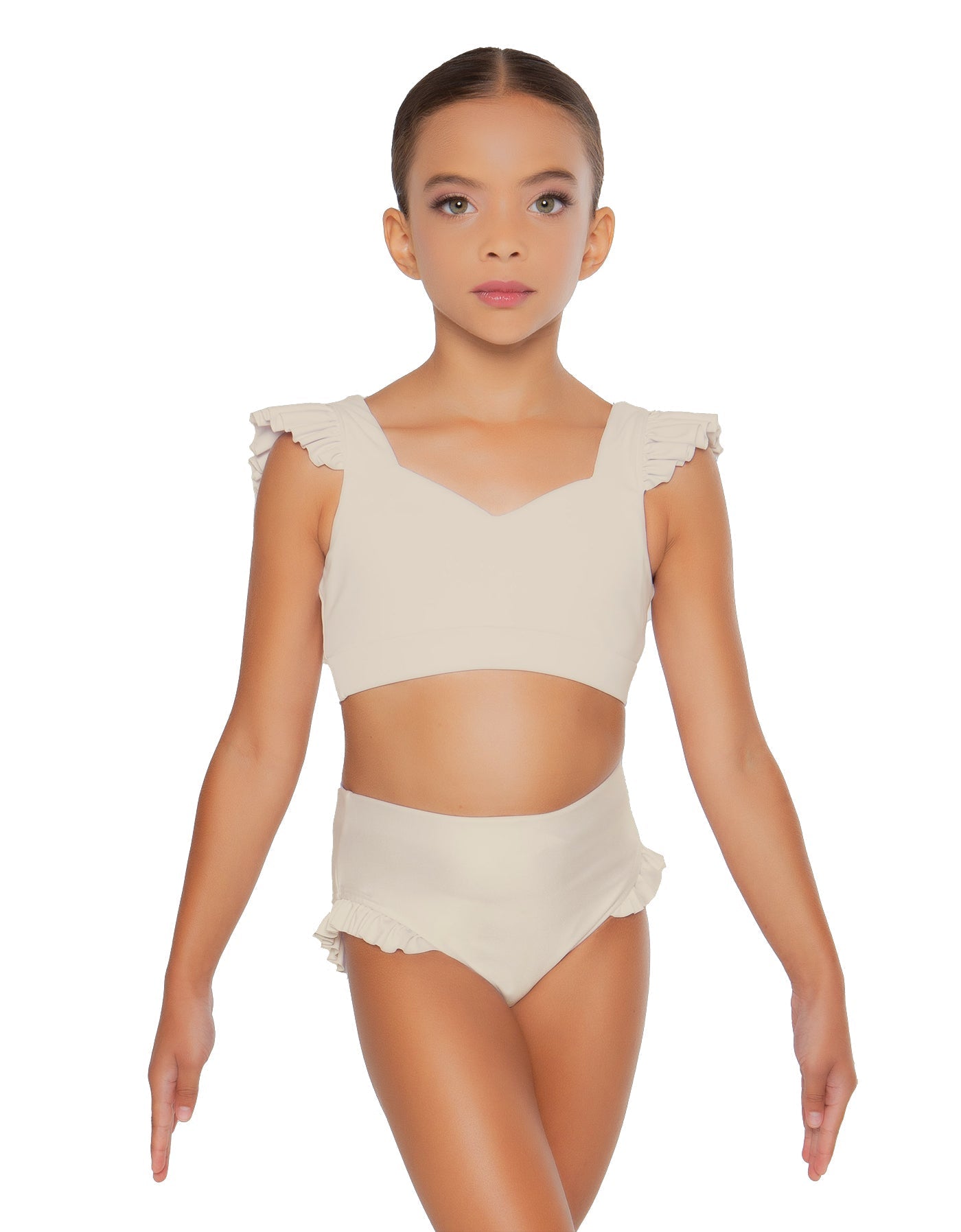 Solid Lycra Sweetheart Crop Top Gather Sleeve