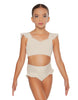 Solid Lycra Sweetheart Crop Top Gather Sleeve