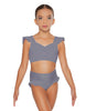 Solid Lycra Sweetheart Crop Top Gather Sleeve