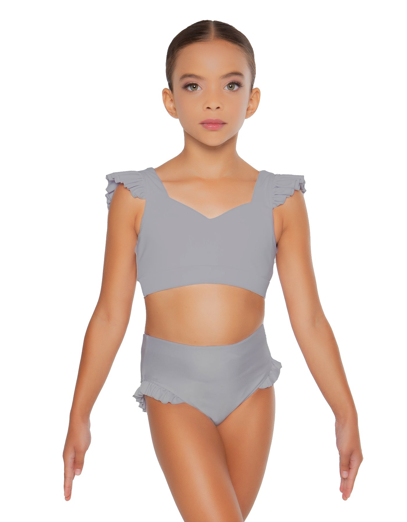 Solid Lycra Sweetheart Crop Top Gather Sleeve