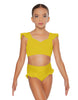 Solid Lycra Sweetheart Crop Top Gather Sleeve