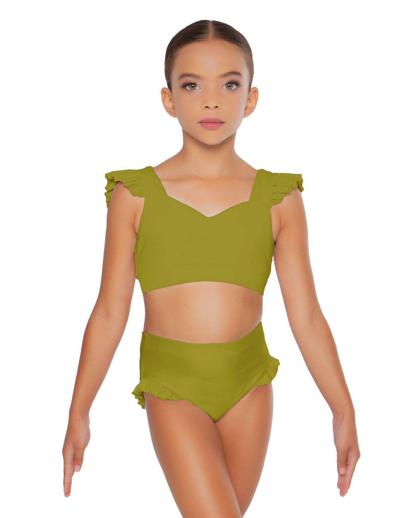 Solid Lycra Sweetheart Crop Top Gather Sleeve