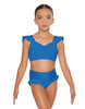 Solid Lycra Sweetheart Crop Top Gather Sleeve