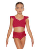 Solid Lycra Sweetheart Crop Top Gather Sleeve