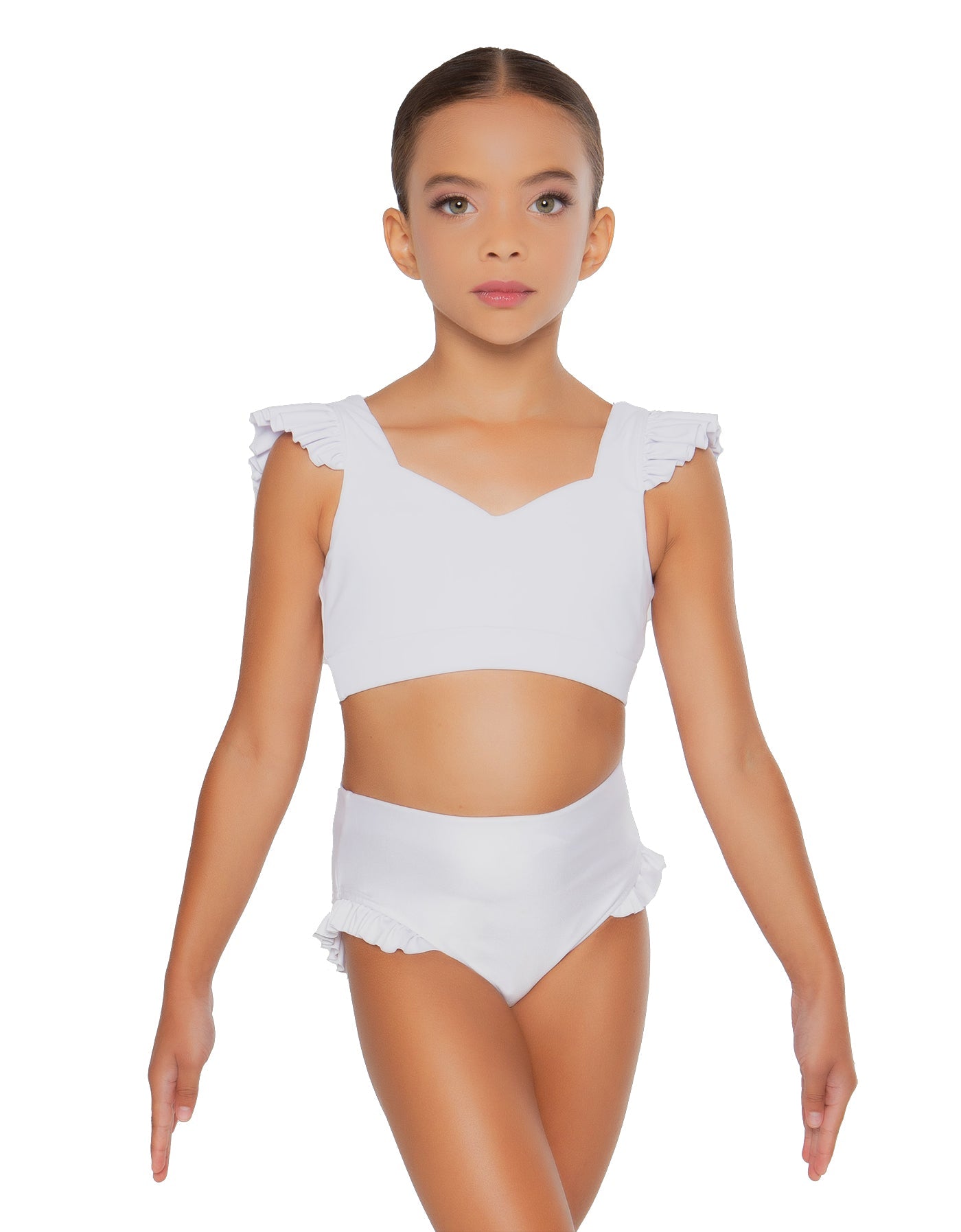 Solid Lycra Sweetheart Crop Top Gather Sleeve