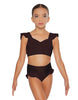 Solid Lycra Sweetheart Crop Top Gather Sleeve