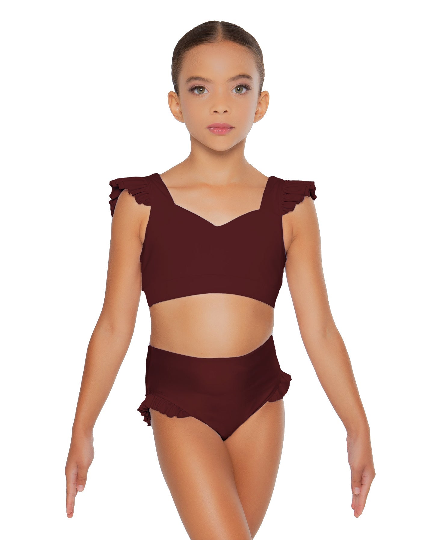Solid Lycra Sweetheart Crop Top Gather Sleeve