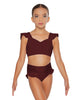 Solid Lycra Sweetheart Crop Top Gather Sleeve