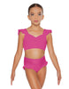 Solid Lycra Sweetheart Crop Top Gather Sleeve