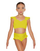 Solid Lycra Sweetheart Crop Top Gather Sleeve