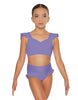 Solid Lycra Sweetheart Crop Top Gather Sleeve