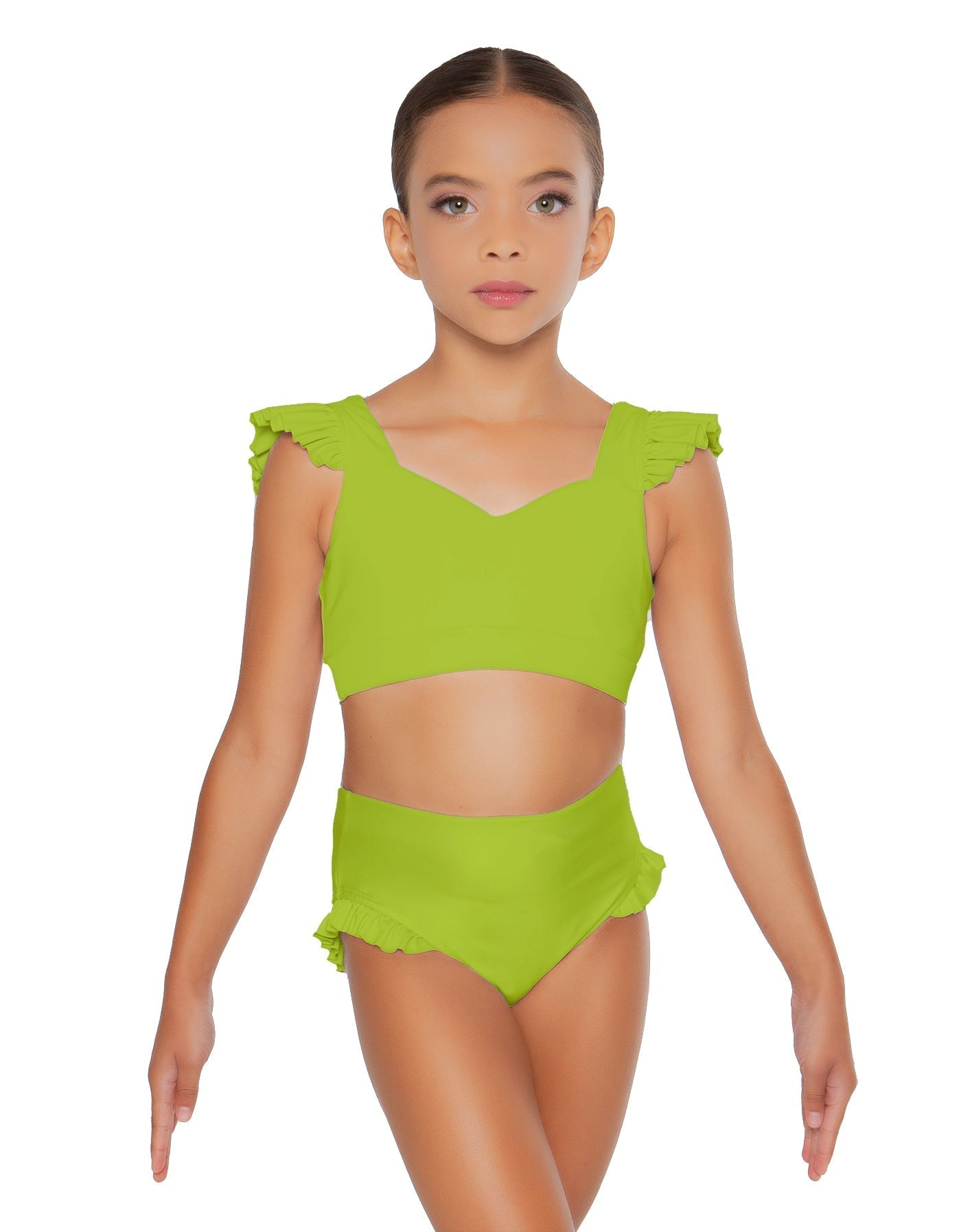Solid Lycra Sweetheart Crop Top Gather Sleeve