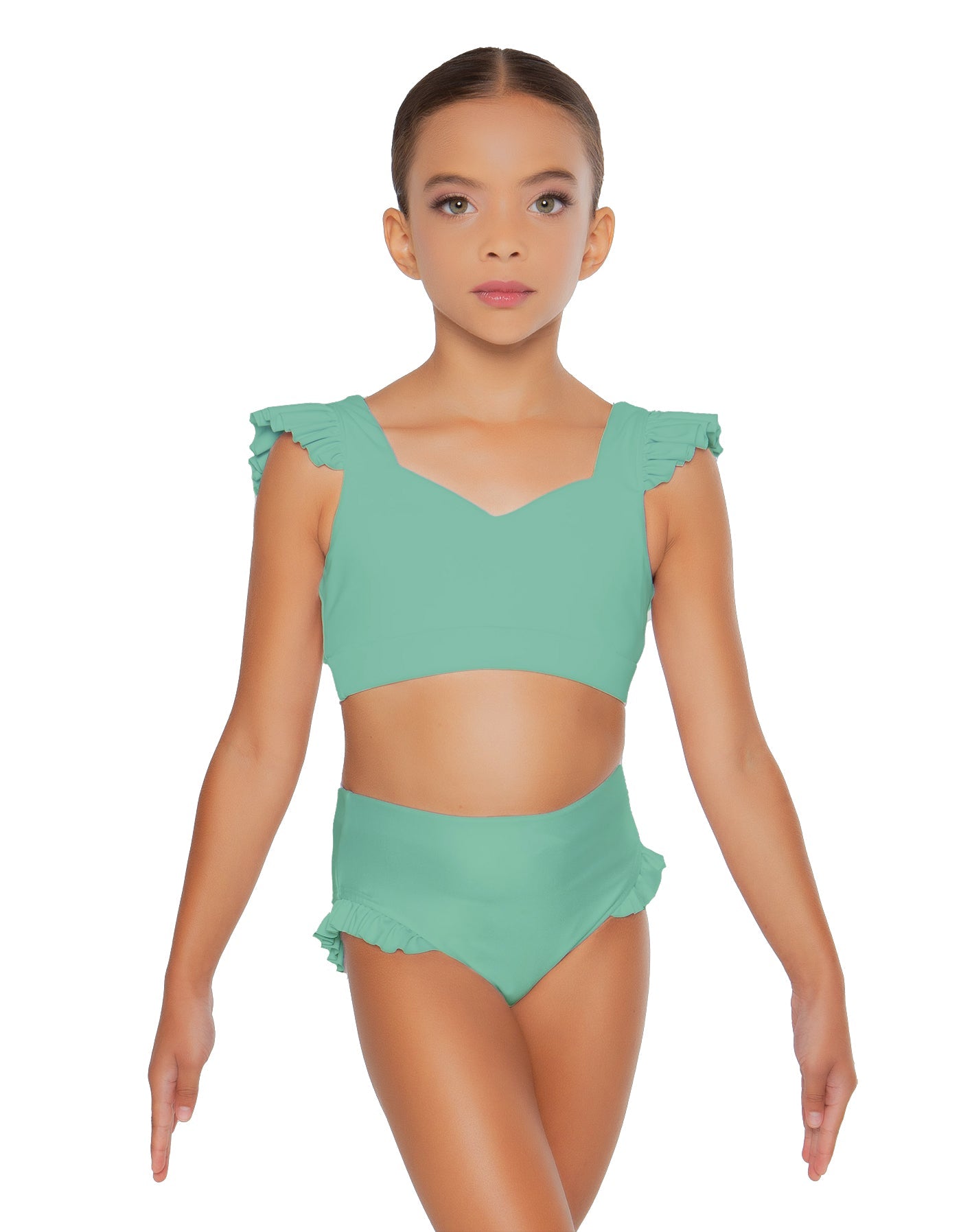 Solid Lycra Sweetheart Crop Top Gather Sleeve