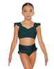 Solid Lycra Sweetheart Crop Top Gather Sleeve