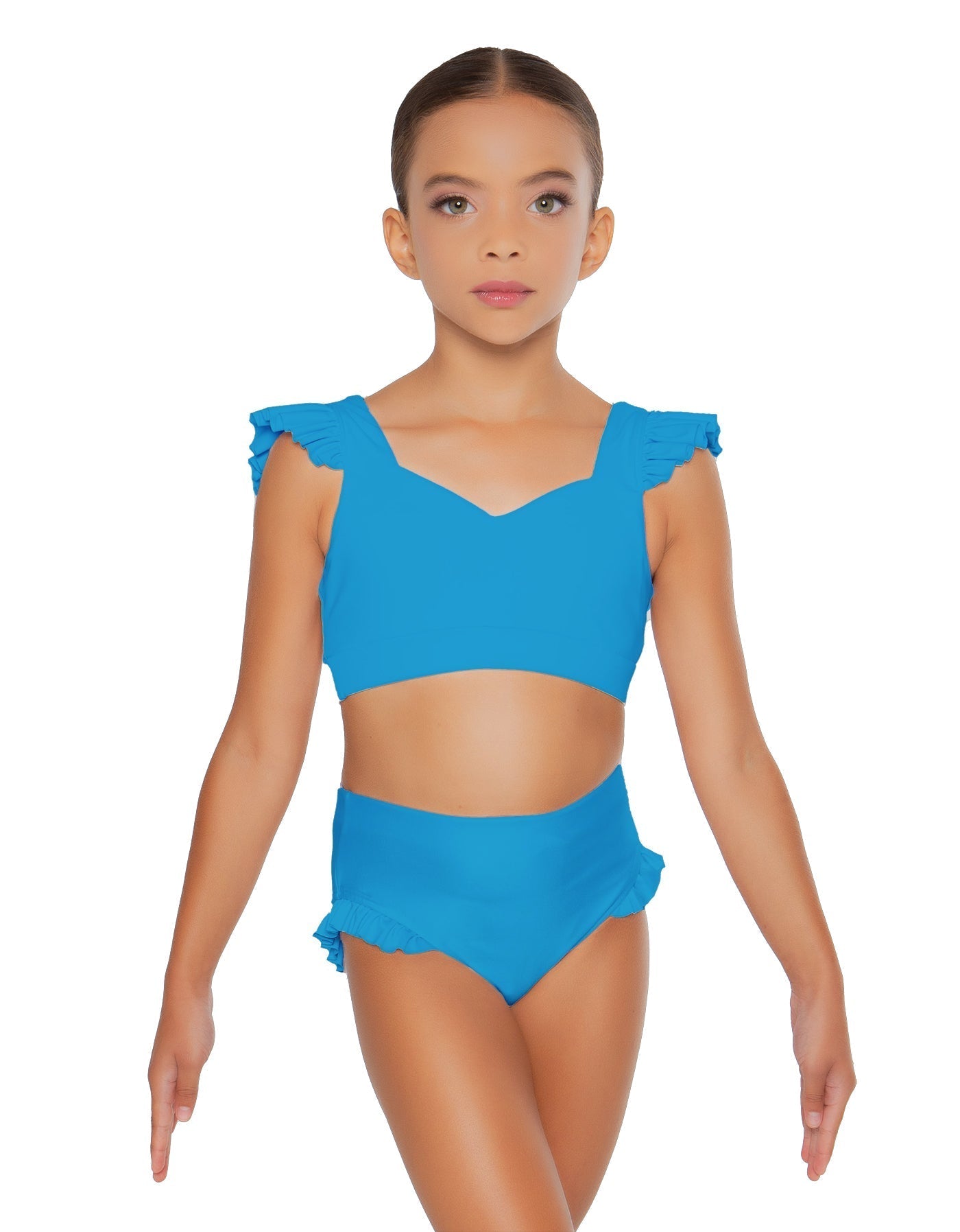 Solid Lycra Sweetheart Crop Top Gather Sleeve