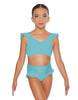 Solid Lycra Sweetheart Crop Top Gather Sleeve