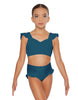 Solid Lycra Sweetheart Crop Top Gather Sleeve
