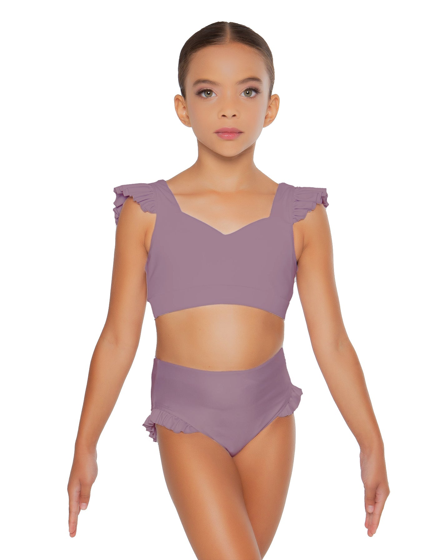 Solid Lycra Sweetheart Crop Top Gather Sleeve