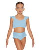 Solid Lycra Sweetheart Crop Top Gather Sleeve