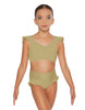 Solid Lycra Sweetheart Crop Top Gather Sleeve