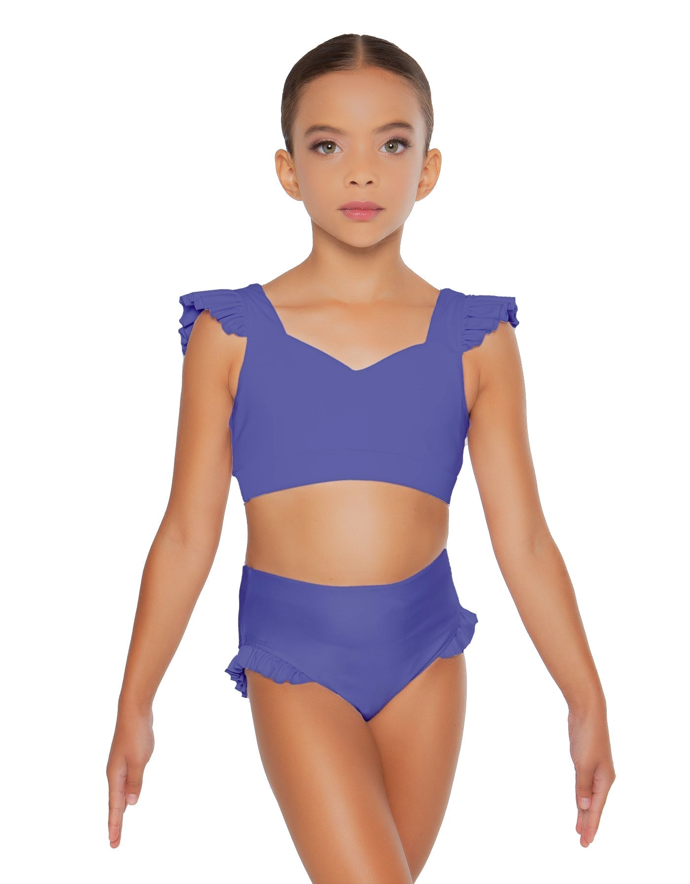 Solid Lycra Sweetheart Crop Top Gather Sleeve