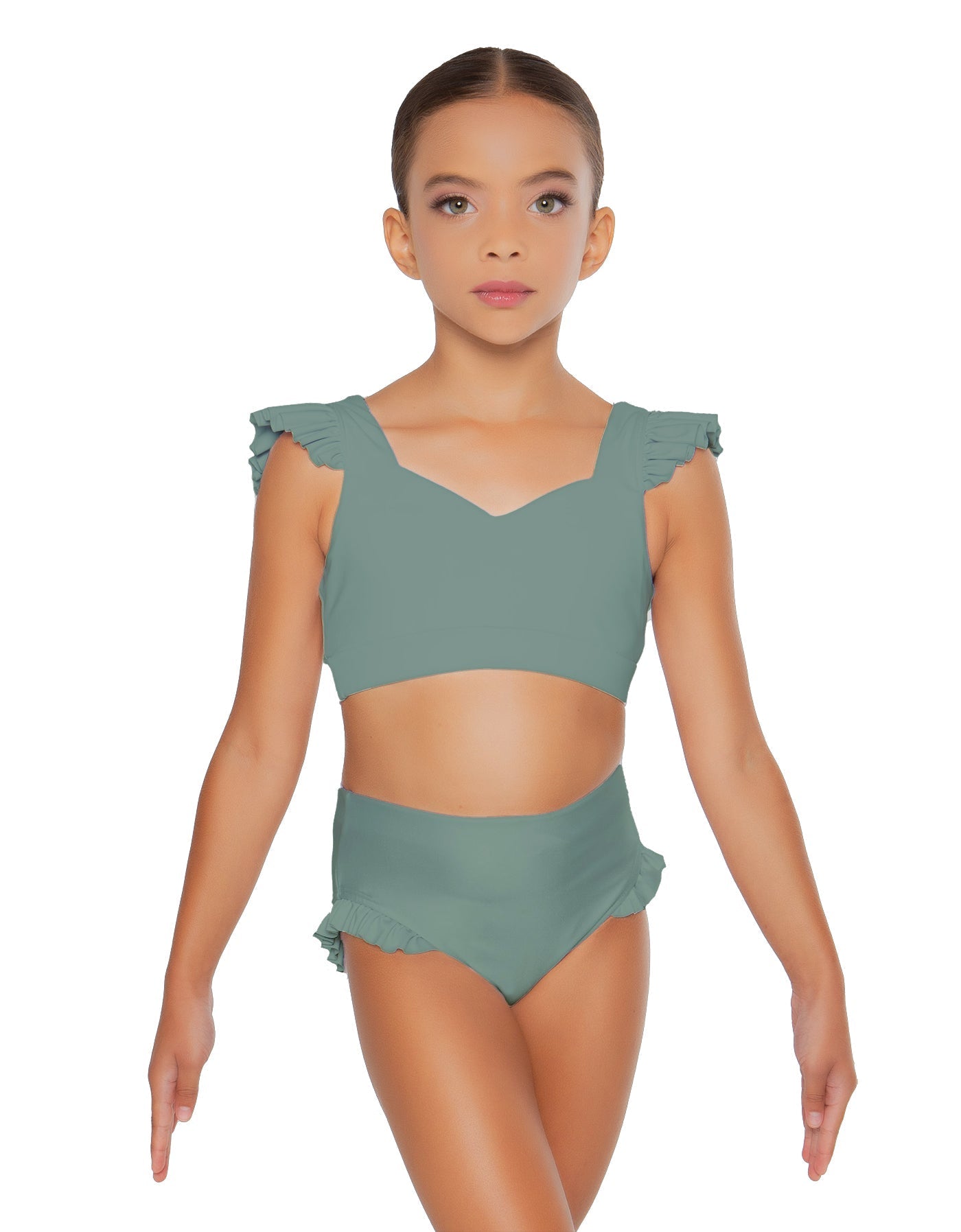 Solid Lycra Sweetheart Crop Top Gather Sleeve