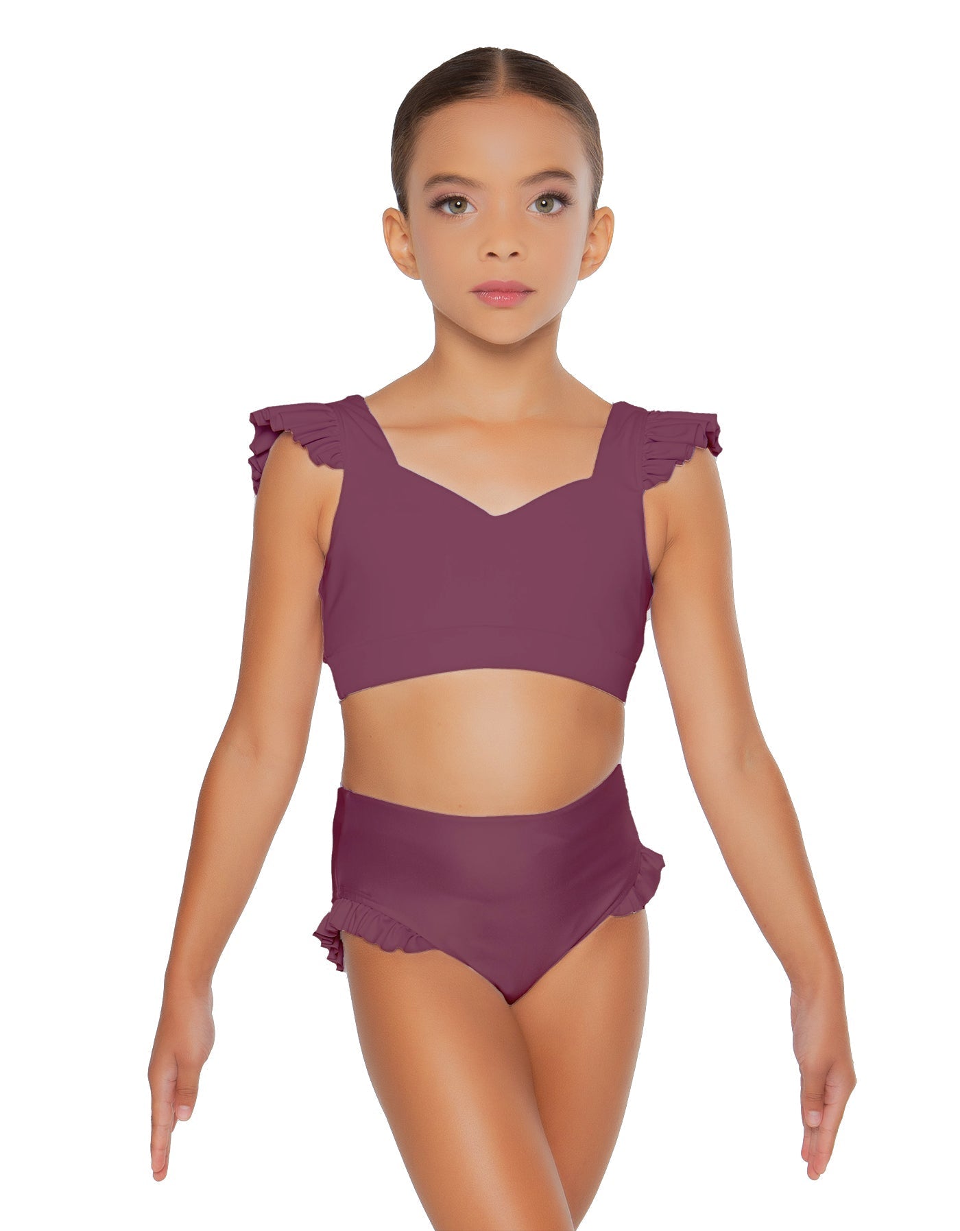 Solid Lycra Sweetheart Crop Top Gather Sleeve