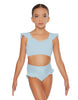 Solid Lycra Sweetheart Crop Top Gather Sleeve