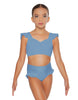 Solid Lycra Sweetheart Crop Top Gather Sleeve