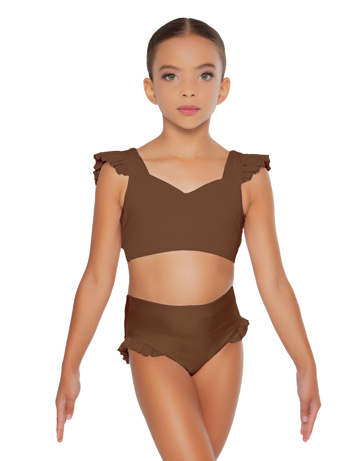 Solid Lycra Sweetheart Crop Top Gather Sleeve